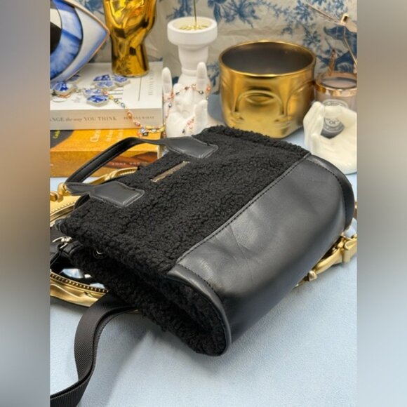 🆕 KURT GEIGER LONDON 🧿 NWOT Extra Small Faux Shearling Surrey Tote Bag, Black - Picture 10 of 14